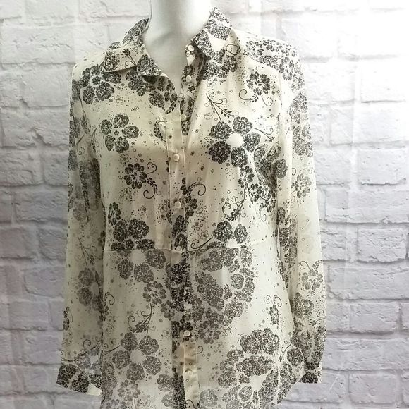 LC Lauren Conrad Tops - Lauren Conrad  Ivory with Black floral Hi-Lo Tunic